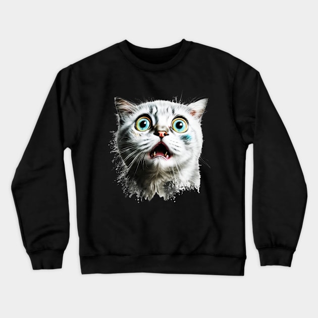 Funny Scared Cat Face, Cat Lover, Scaredy Cat Crewneck Sweatshirt by dukito